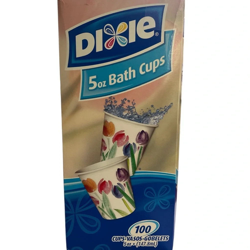 Dixie ROSY WATERCOLOR 100 5 Oz Bath Cups Disposable 2006 Prop Vtg Tulips NOS USA